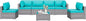 Shintenchi 7 Pieces Outdoor Patio Furniture Sets, Patio Sectional Sofa Couch, Silver Gray PE Wicker Furniture Modular Patio Conversation Sets Patio Sofa with Washable Cushions & Coffee Table (Blue)