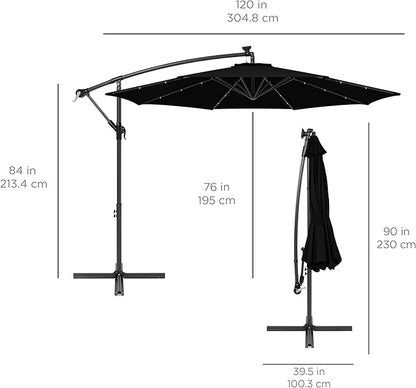 Best Choice Products 10ft Solar LED Offset Cantilever Hanging Market Patio Umbrella, 8 Sturdy Ribs, Easy Adjustment - Black