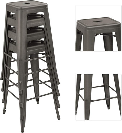 Devoko Metal Bar Stools 30" Indoor Outdoor Stackable Barstools Modern Style Industrial Vintage Counter Bar Stools Set of 4 (30 inch, Gun)