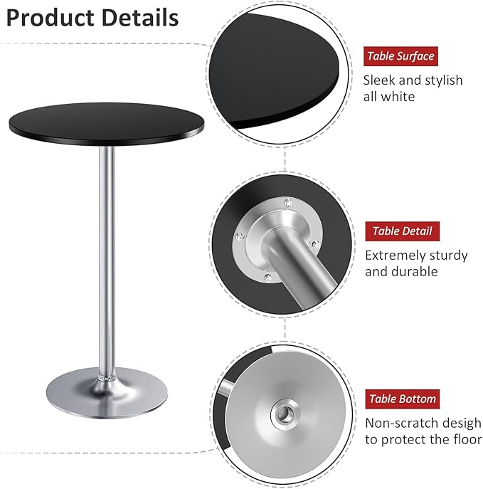Furmax Bistro Pub Table Round Bar Height Cocktail Table for Home Bar, Small Round Bar Tables for Party, Dining Room, Living Room and Wedding, Metal Base MDF Top Obsidian, 40.6 Inch Height (1, Black-2)