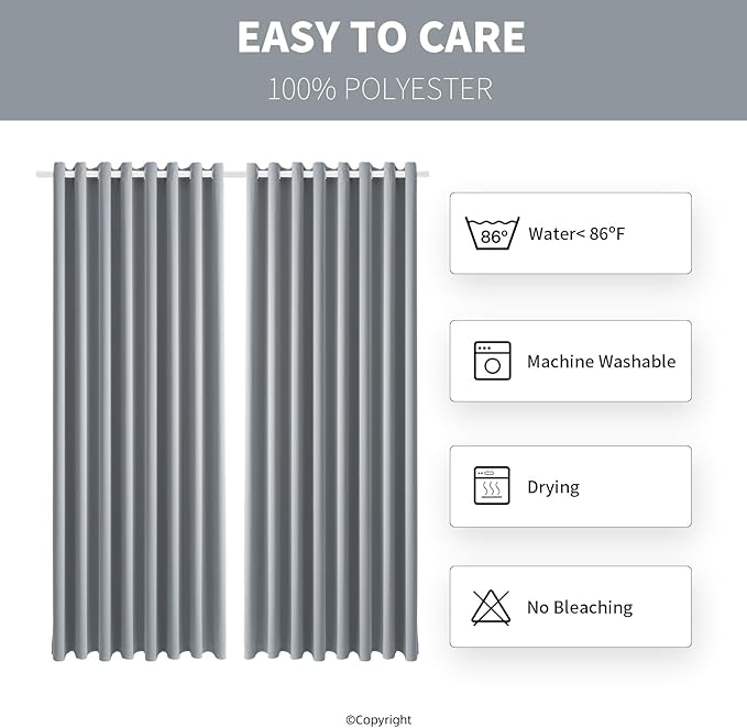 Waterproof Outdoor Curtain W105 x L84 - Grommet Top Sunlight Blocking Window Treatment Drapes Blackout Curtains for Home Bedroom Living Room Outdoor Patio Porch Gazebo (Light Gray, 2 Panels)