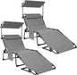 KingCamp 2 Pack Tanning Chair with Face Hole, Lounge Chairs Outdoor Folding Comfy Adjustable 5-Position Foldable Chaise Chaser with Canopy Shade for Outside Beach Patio, Grey