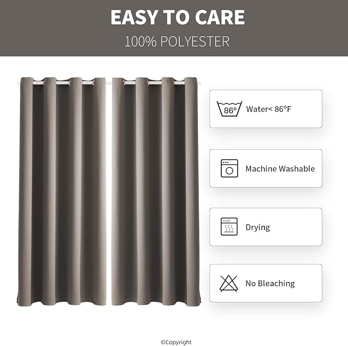 Water Proof Outside Curtains with Grommet Top for Porch, W52 x L120 Thermal Insulated Washable Outdoor Divider Drapes for Patio Gazebo Deck Pool Area Pergola Cabana (Taupe, 2 Panels)
