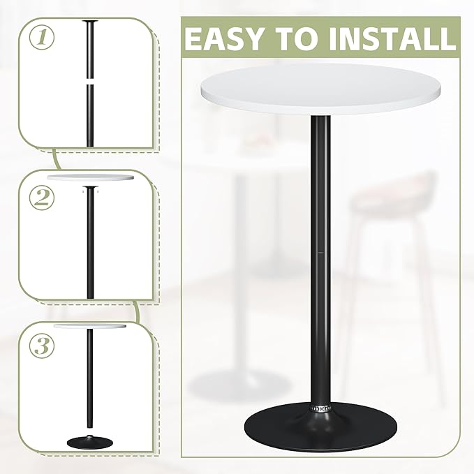 Flamaker Round Bistro Pub Table Modern Style Metal Base MDF Top Cocktail Bar Table Counter Bar Height for Pub, Dining Room, Party (1, White-Black)