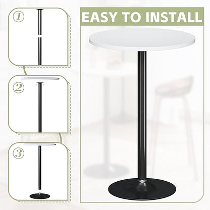 Flamaker Round Bistro Pub Table Modern Style Metal Base MDF Top Cocktail Bar Table Counter Bar Height for Pub, Dining Room, Party (1, White-Black)