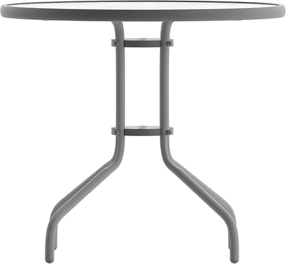 Flash Furniture Bellamy 31.5'' Round Indoor/Outdoor Tempered Glass Metal Frame Side Table, Silver