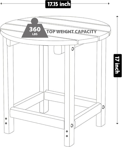 LZRS Round Adirondack Patio Side Table End Table, Outdoor Side Tables for Patio, Backyard,Pool, Indoor Companion, Easy Maintenance & Weather Resistant(Weather Wood)