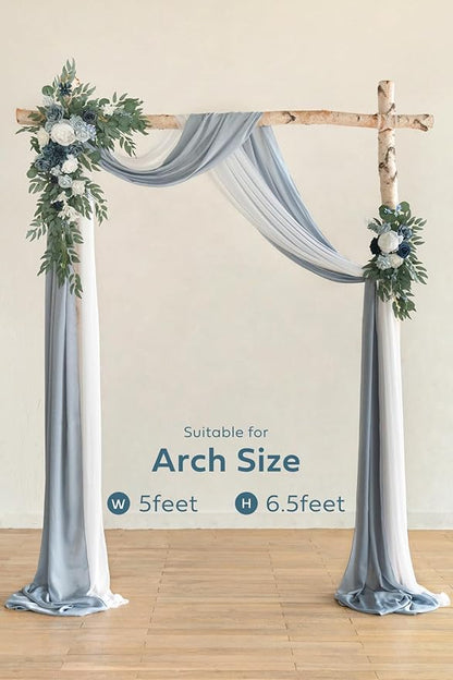 Artificial Flowers Set, Dusty Blue Sheer Drapes and Swag, 4 Pieces