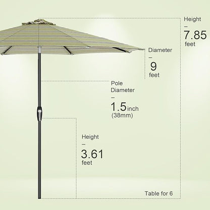 Tempera Patio Market Outdoor Table Umbrella with Auto Tilt and Crank, Large Sun Umbrella with Sturdy Pole & Fade Resistant Canopy, Easy to Set