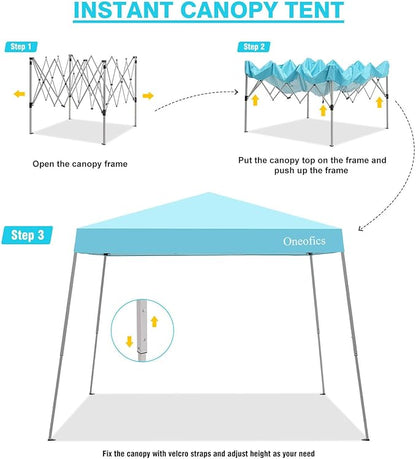 Canopy Tent, 10X10 FT Pop Up Canopy Outdoor Instant Tent Slant Legs with Carrying Bag, Portable Gazebo Shelter for Patio Deck Garden and Beach - 8X8 FT Canopy Cover (Cyan Blue)