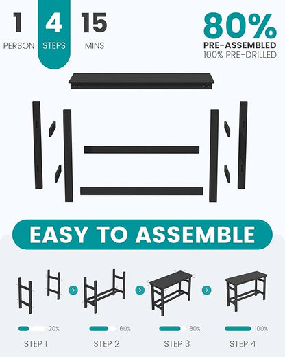 SERWALL Outdoor Bar Set - 4 Adirondack Bar Chairs & Bar Height Table with 1.6" Umbrella Hole, All-Weather HDPE Patio Furniture for Poolside, Backyard, Garden - Black