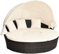 Tangkula Patio Round Daybed with Retractable Canopy, Outdoor Wicker Rattan Furniture Sets, Sectional Cushioned Sofa Set w/Height Adjustable Coffee Table, Rattan Conversation Sets (Beige)