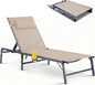 Foldable Chaise Lounge Chair with Cup Holder, Assemble-Free Outdoor Lounge Chair with Detachable Pillow and 6 Adjustable Backrest, Patio Lounge Chair for Outside Poolside Beach Pool, Khaki