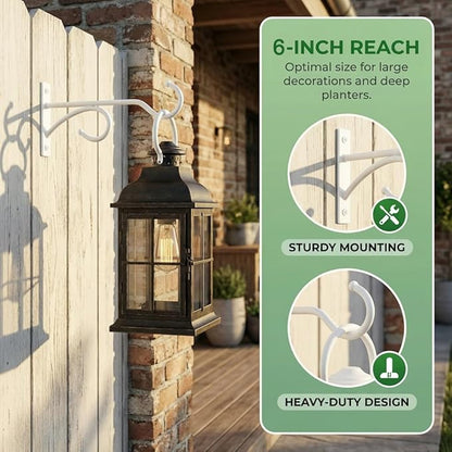 2Pack 6 Inch Plant Hangers for Hanging Baskets, Hanger for Indoor and Outdoor Plant Pots Holder, Wall Hook for Planters, Flower Basket, Wind Chimes, Lantern, Light, Bird Feeder, Home Décor-White