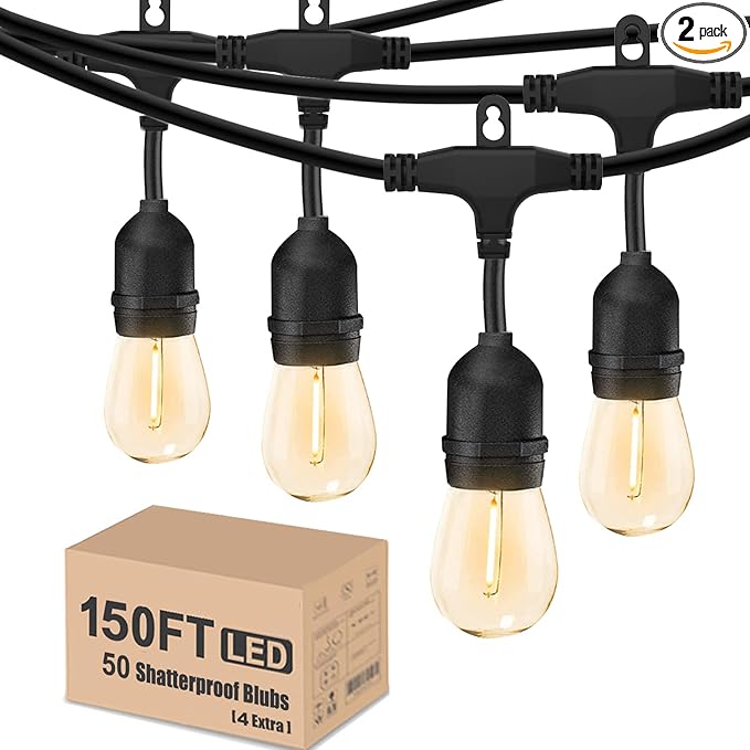 String Lights 150 Ft Warm White LED Shatterproof Outdoor