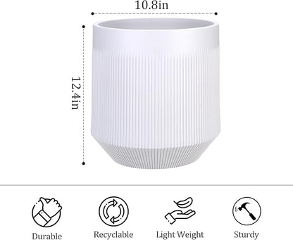 Plant Pots，Set of 2 Plastic Large Pots for Indoor Plants,Flower Pots Outdoor Planters with Drainage Hole and Seamless Saucer,(White 12Inches)