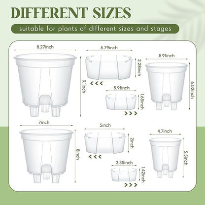 Self Watering Pots for Indoor Plants with Deep Reservoir and High Drainage Holes for Outdoor Plants and Flowers, Bare Root Planter(4.72''/5.91''/7.09''/8.27'',Clear,4 Pcs)