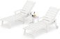 LUE BONA Chaise Lounge Chair with Table, 3-Piece, HDPS Chaise Lounger, 5 Positions Adjustable Lounge Chairs, Pool Lounge Chair with Wheels for Poolside, Backyard, White