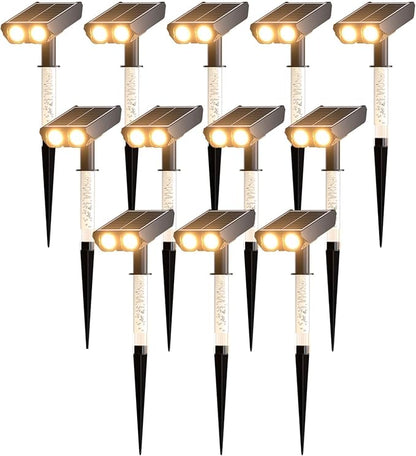 Solar Spot Lights Outdoor Adjustable Beam & PC Light Guide Column, 12 Pack Solar Lights Outdoor Waterproof IP65, 2 Modes & Auto On/Off Landscape Spotlights for Garden Yard Pathway Tree (Warm Yellow)