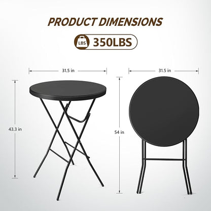 VINGLI 32" Plastic Folding Round Table Bar Height, HDPE Matrial with Gray Metal Finish, High Top Table for Outdoor Party, Cafes, Restaurants, Backyard, Dining Room, Wedding Event,1 Pack, Black