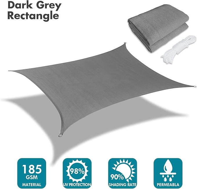 KANAGAWA 6'X6' Dark Gray Custom Size Sun Shade Sail Square UV Block Canopy Cover for Patio Backyard Lawn Garden Outdoor (Customized Available)