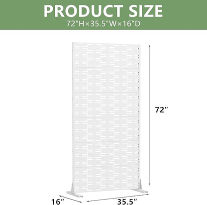 Casaphoria Metal Privacy Screen Outdoor, 72" H x 35" W Freestanding Decorative Privacy Screen for Patio Deck Balcony Garden with Stable Base, White-Brick