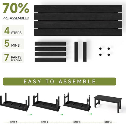 ONBRILL Outdoor Benches Weatherproof, 2-Person Poly Lumber Garden Bench, All-Weather Patio Bench Will not Rot and Fade for Garden, Porch, Backyard and Park, Easy Installation, Black