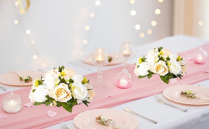 Artificial Rose Flower Balls 10 Pcs Peach Champagne White Silk