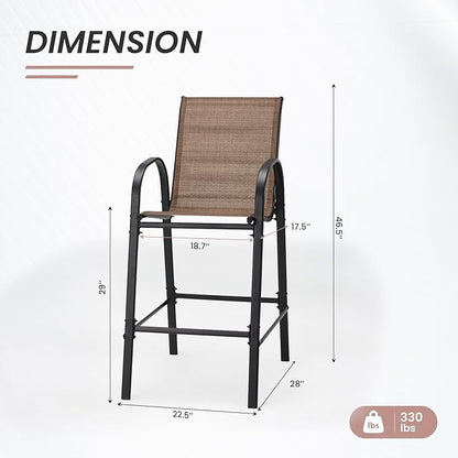 HOMREST Outdoor Bar Height Stools Set of 8,High Back Patio Chairs with Armrests,Textilene Chairs with Breathable Fabric & Metal Frame for All Weather,Brown
