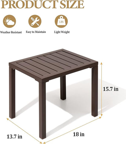 Crestlive Products Outdoor Side Table,Aluminum Rectangular Side/End Table, Small Patio Coffee Bistro Table for Outdoor Indoor (Brown)