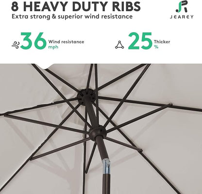 JEAREY 9FT Outdoor Patio Umbrella Outdoor Table Umbrella with Push Button Tilt and Crank, Market Umbrella 8 Sturdy Ribs UV Protection Waterproof for Garden, Deck, Backyard, Pool (Fog Gray)