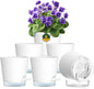 6 inch Self Watering Pots for Indoor Outdoor Plants, 6 Pack Flower Plant Pots with Drainage Holes and Clear Reservoirs, Visible Water Level, Plastic Planters with Wicking Rope, White