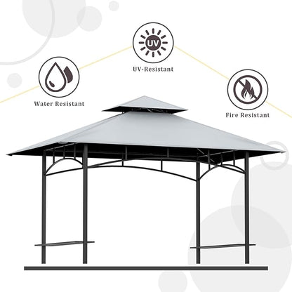 Grill Gazebo Replacement Canopy Top - AONEAR 5'x8' Outdoor BBQ Tent Roof Cover Double Tiered Outdoor Grill Shelter Fit for Model L-GG001PST-F (Gray)