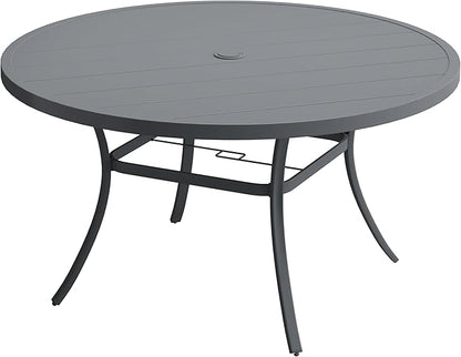 VICLLAX 63" Outdoor Round Patio Table with Umbrella Hole, All Weather Metal Round Outdoor Dining Table for Lawn Garden, 8-10 Person Table, Grey