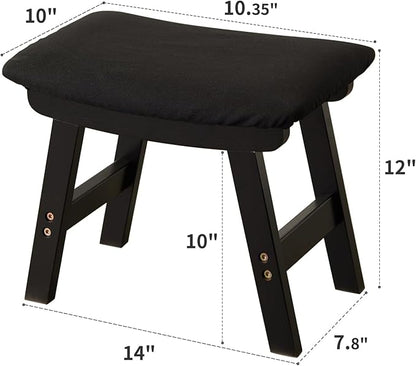 Foot Stool,Ottoman,Bamboo Small Sofa Foot Rest Under Desk,Extra Seating for Living Room, Bedroom and Kitchen (Black Stool Legs - Black Surface)
