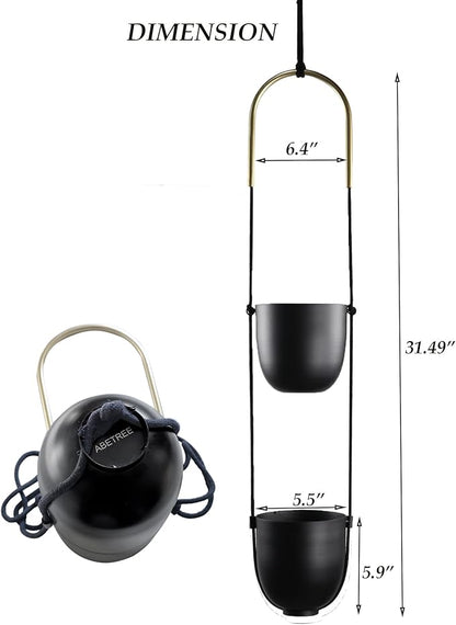 Modern Metal Hanging Planter for Indoor Outdoor Plants with Hook 2 Tier Boho Wall and Ceiling Flower Pots Baskets Holder Home Office Decor(Black)