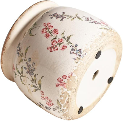 Flower Pots, Vintage Ceramic Planters for Indoor Plants, 6.29'' Plant Pots with Drainage, French Country Lavender Vase & Planters, Antique Home Room Decor, Gardening & Housewarming Gifts