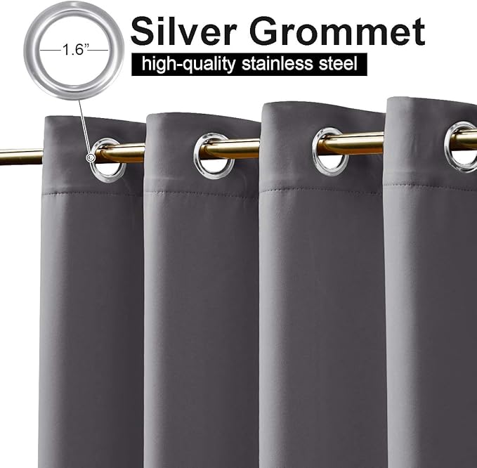 NICETOWN Outdoor Curtain for Patio Waterproof 108" Length, Windproof Thermal Insulated Rustproof Top and Bottom Grommet Fixed Blackout Outdoor Drape for Public Space/Wedding, Grey, 1 Panel, 100" W