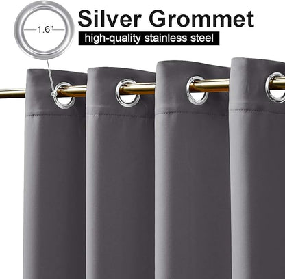 NICETOWN 2 Panels Outdoor Curtains for Patio Waterproof 108" Length, Thermal Insulated Rustproof Top and Bottom Grommet Fixed Weighted Blackout Outdoor Drapes for Porch/Gazebo, Grey, W84 x L108