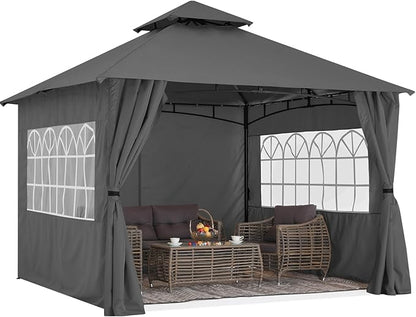 MASTERCANOPY Patio Gazebo Steel Frame Outdoor Gazebo with Windows Curtains (10x12,Dark Gray)