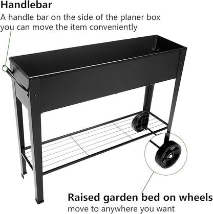 Piksedo Raised Garden Bed, Elevated Planter Metal Plant Box with Wheels with Legs Standing Garden Stand Drainage Holes Frosted Black