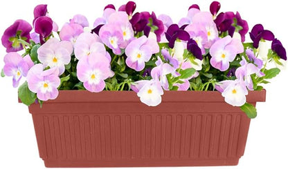 The HC Companies 18 Inch Venetian Rectangular Window Planter Box - Lightweight Plastic Indoor Outdoor Plant Pot with Drainage for Windowsill, Herbs, Flowers, Clay (Pack of 2)