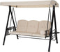 U-MAX 3-Seat Outdoor Patio Swing Chair, Swing Glider with Canopy Porch Swing, Weather Resistant Steel Frame Cup Holders Cushions, Adjustable Tilt Canopy, Beige