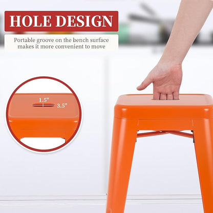 FDW Metal Bar Stools Set of 4 Counter Height Bar Stools 24 Inches Industrial Bar Chairs Patio Stool Stackable Backless Stool Indoor Outdoor Metal Kitchen Stools Bar Chairs (Orange, 24")