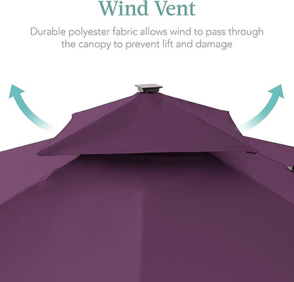 Best Choice Products 10x10ft Cantilever Patio Umbrella w/Base Included, Solar LED Lights 360 Rotation Large Offset Hanging Outdoor Shade for Deck Pool Backyard w/Stand – Amethyst Purple