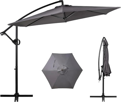 Shintenchi Patio Offset Umbrella with Easy Tilt Adjustment,Crank and Cross Base, Outdoor Cantilever Hanging Umbrella, Sunshade Free Standing Canopy, Dark Gray