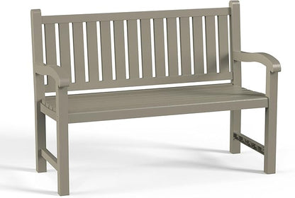 Outdoor Bench, Waterproof & Weatherproof Garden Bench with Ergonomic Design, 2-Person Resin Bench for Porch, Deck, Patio, Outdoor, Garden & Park(Grey)