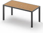 67" HDPS Outdoor Patio Dining Table, Aluminum-Edged Outdoor Dining Table with Umbrella Hole, Weather-Resistant for Lawn, Garden, Poolside and Indoor Use, Gray&Teak