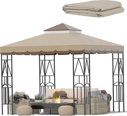 10x10 Canopy Replacement Top Double Tiered Gazebo Cover for Yard, Patio & Garden Durable Sunshade Replacement (Coffee Liqueur+Brown with lace)