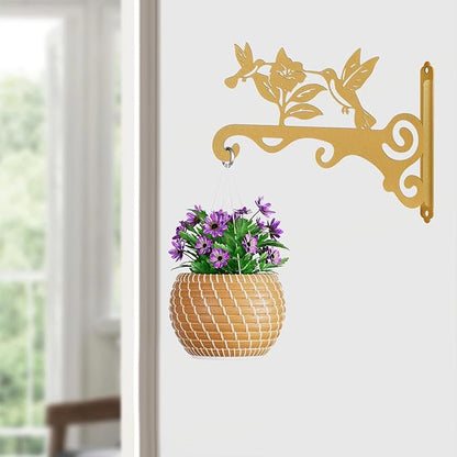 Elegant Bird Pattern Wall Hooks - 10/12/14 Inch Metal Plant Hangers for Indoor & Outdoor - Rust-Resistant Bracket for Plants, Feeders, Chimes, Lanterns (2, Gold, 10 inch)